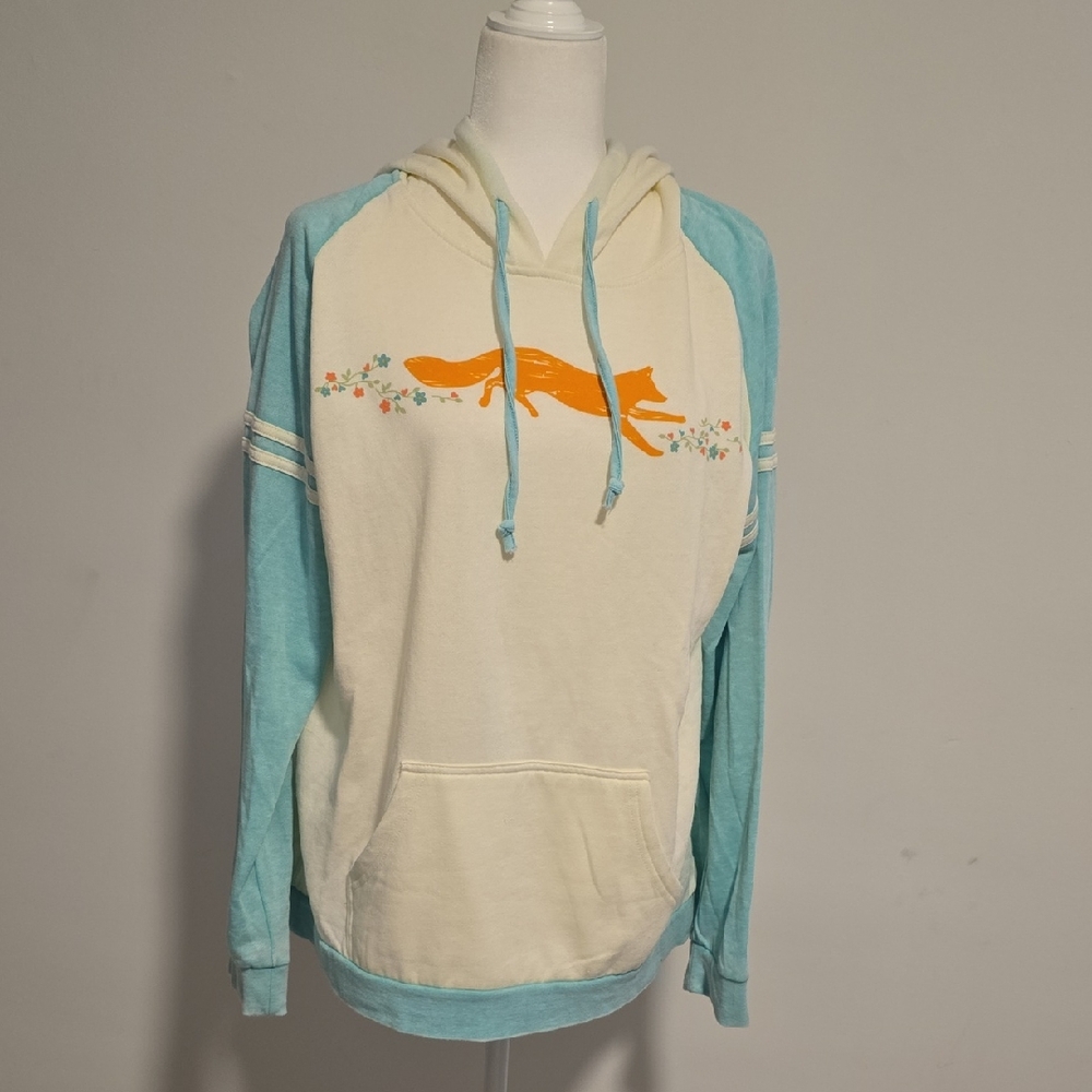 Women's Cream and Blue Hoodie with Fox Design
